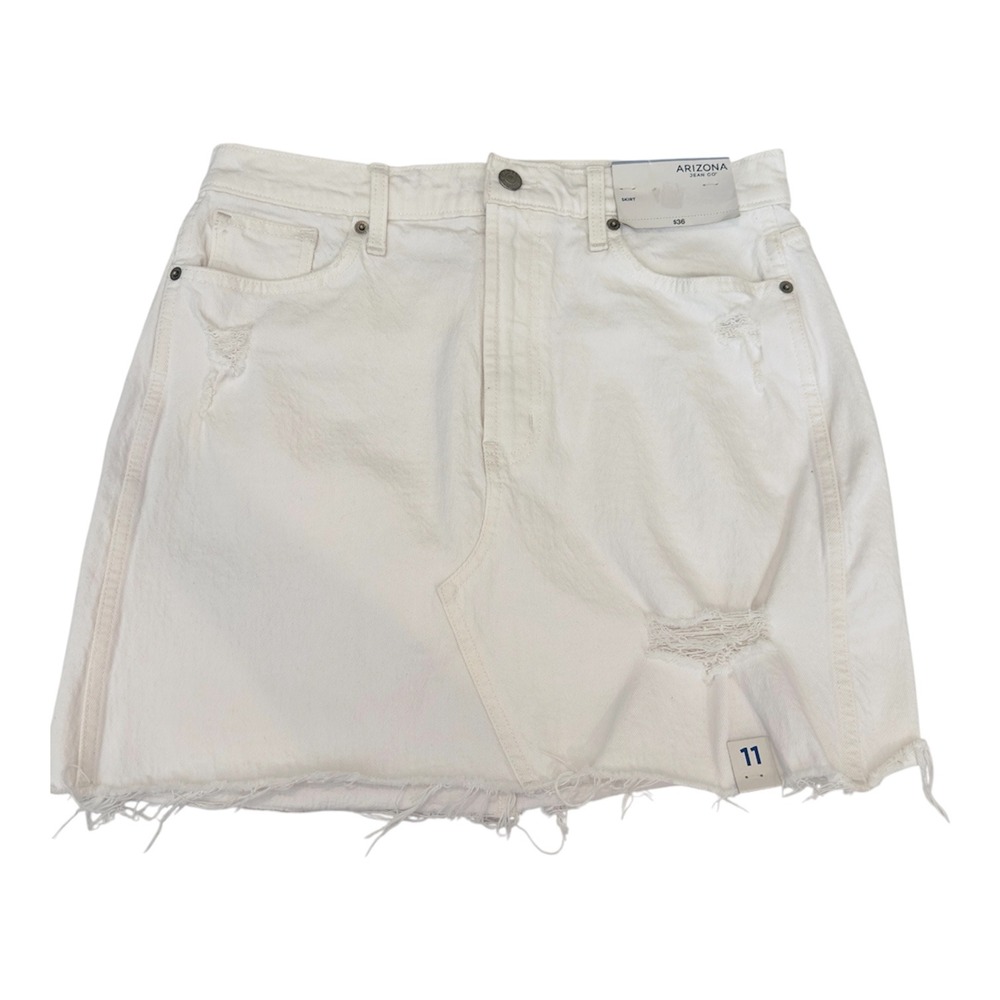 Arizona Jean Co White‎ Distressed Denim Mini Skirt Raw Hem Size 11 NEW
